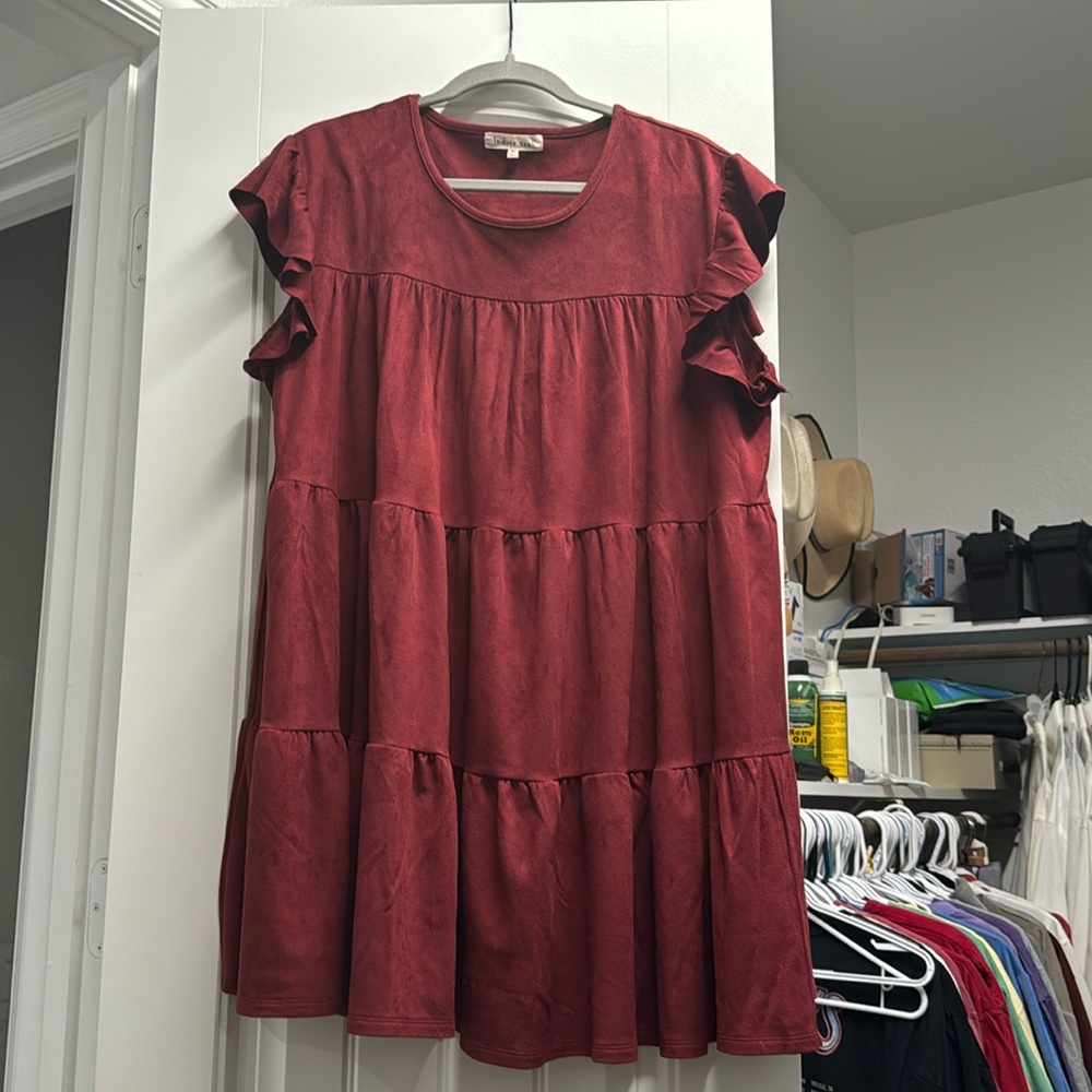 Maroon Faux Suede Dress